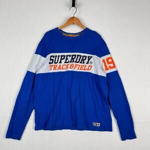 Superdry Men’s Track & Field Podium Oversized Long‎ Sleeve T-Shirt Large Blue